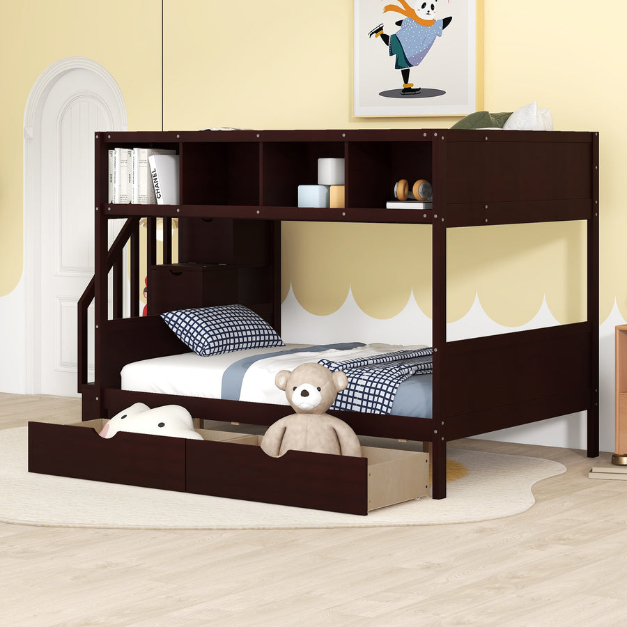 Twin over Full Bunk Bed with Shelfs - Espresso - primary color shot