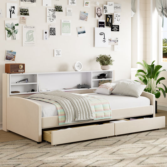 Ellian Twin size Velvet Daybed with Storage and Drawers, Beige