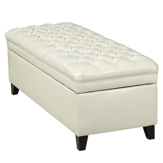 Juliana PU Leather Storage Ottoman, Ivory