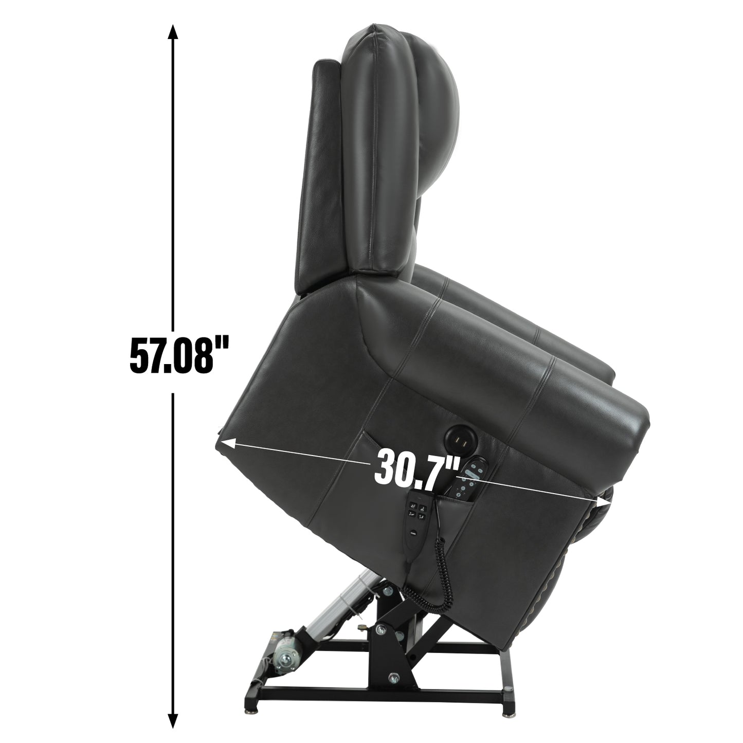 Power Lift Recliner Chair Heat Massage Dual Motor Infinite Position Up to 350 LBS - Grey - detail view 4