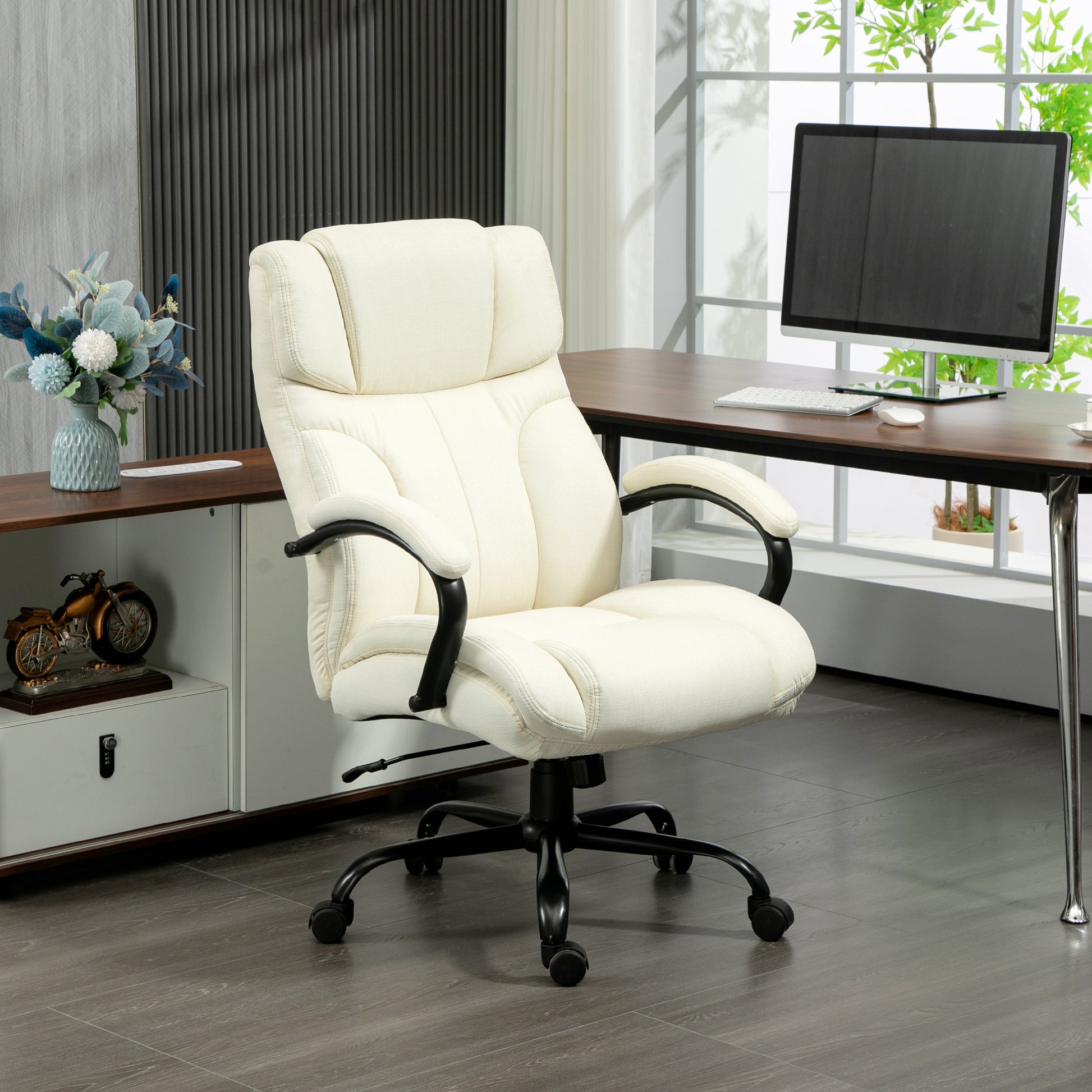 Vinsetto 500lbs Big and Tall Office Chair with Wide Seat, Cream White
