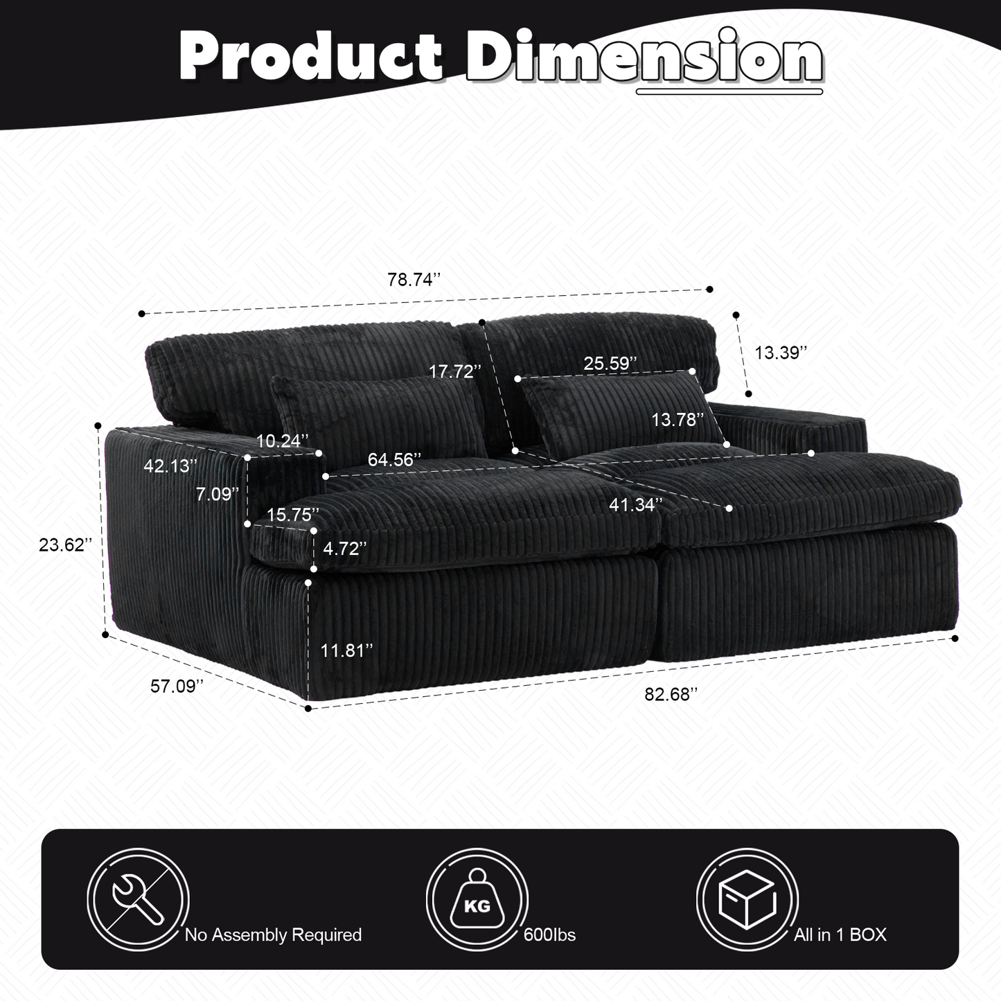Double Chaise Lounge Chair Indoor - Black - detail view 3