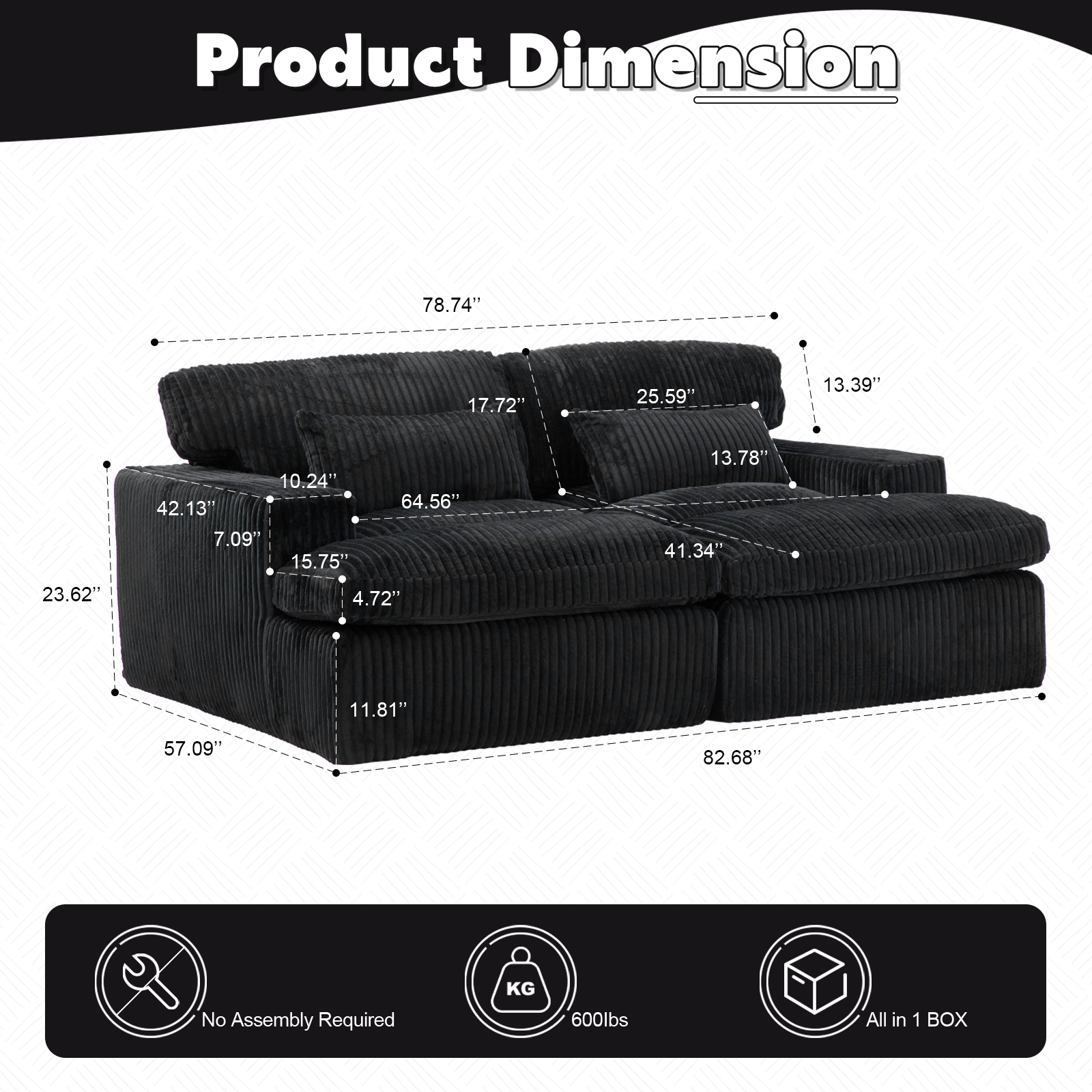 Double Chaise Lounge Chair Indoor - Black - detail view 3