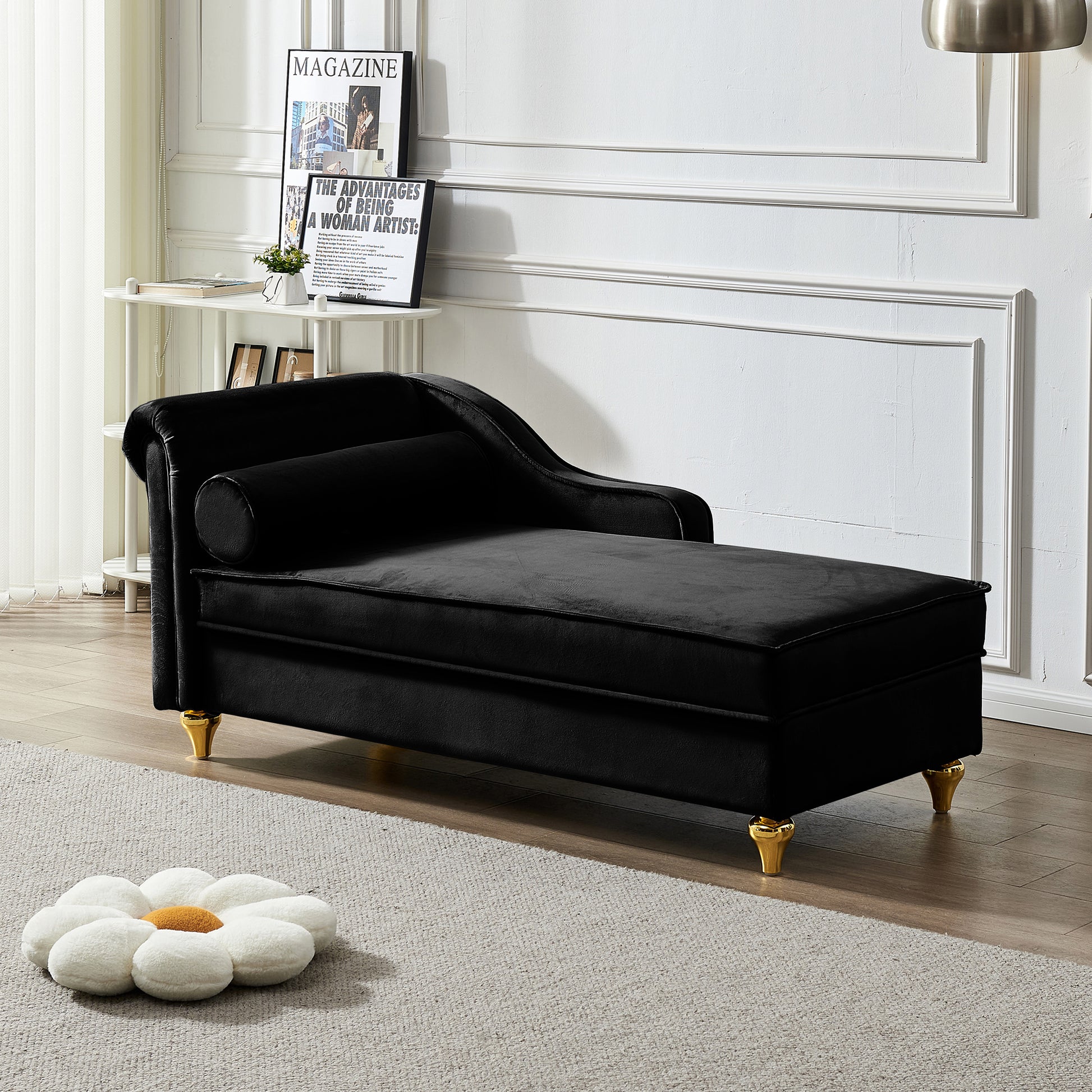 Modern Upholstery Chaise Lounge Chair with Storage Velvet (black) - primary color shot