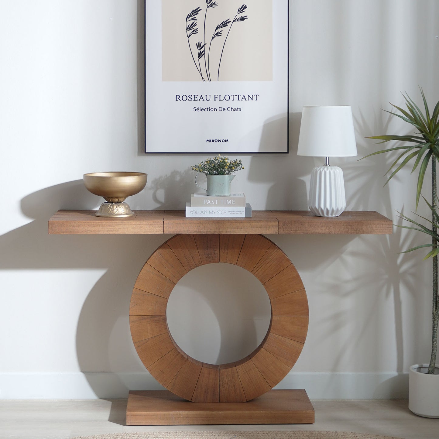 Calden 53” Modern Console Table with Circular Base – Multi Finish