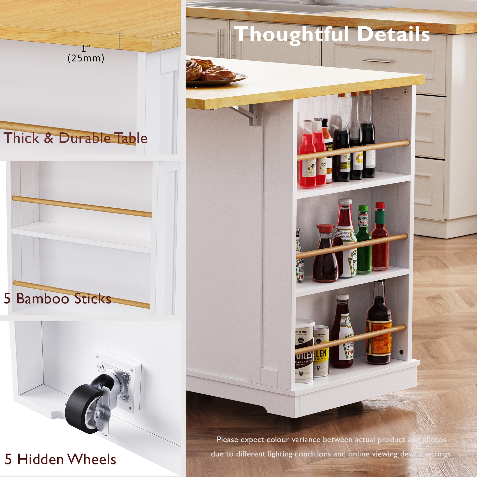 48" Kitchen Island with 2 Bar Stools - White - detail view 6