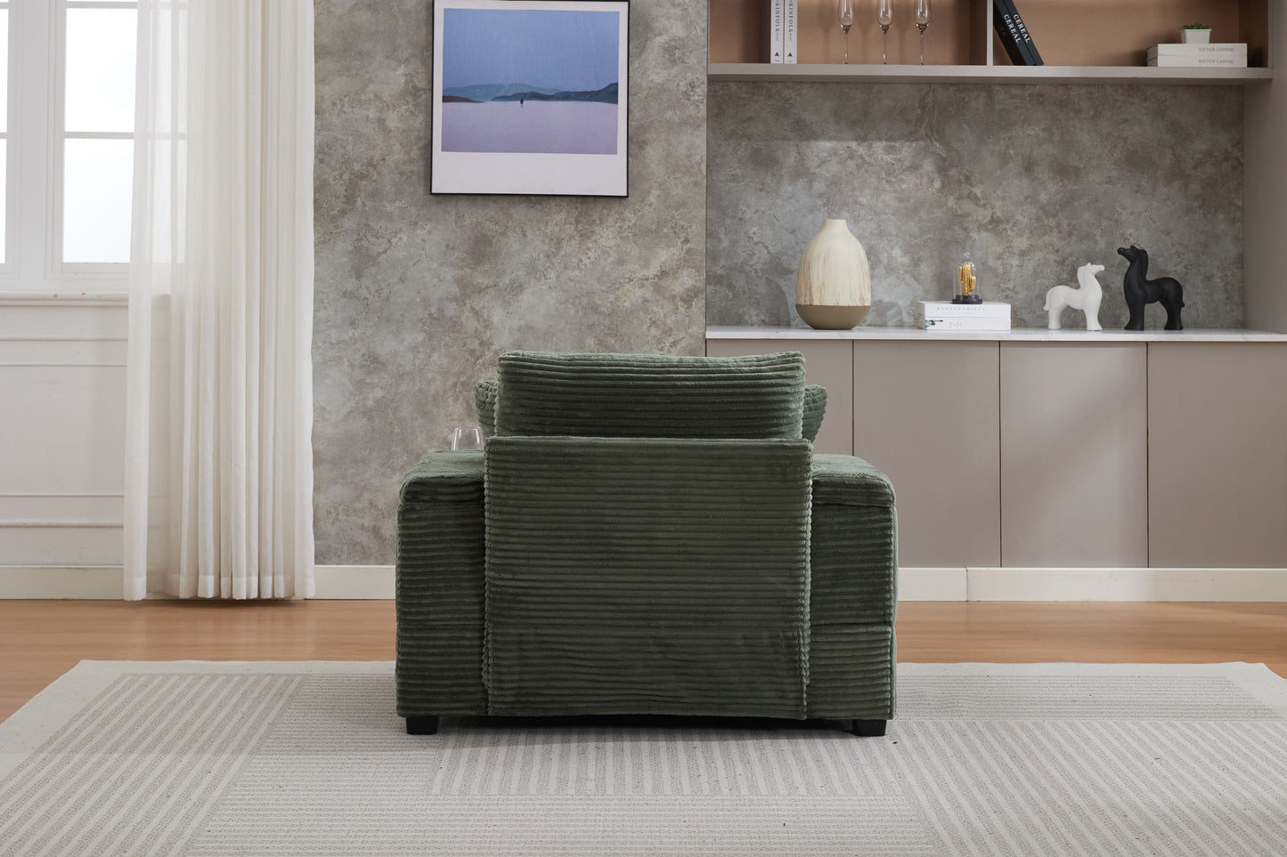 [video/new]corduroy Upholstered Chaise Lounge Sofa with Handrail Storage - Green - detail view 3
