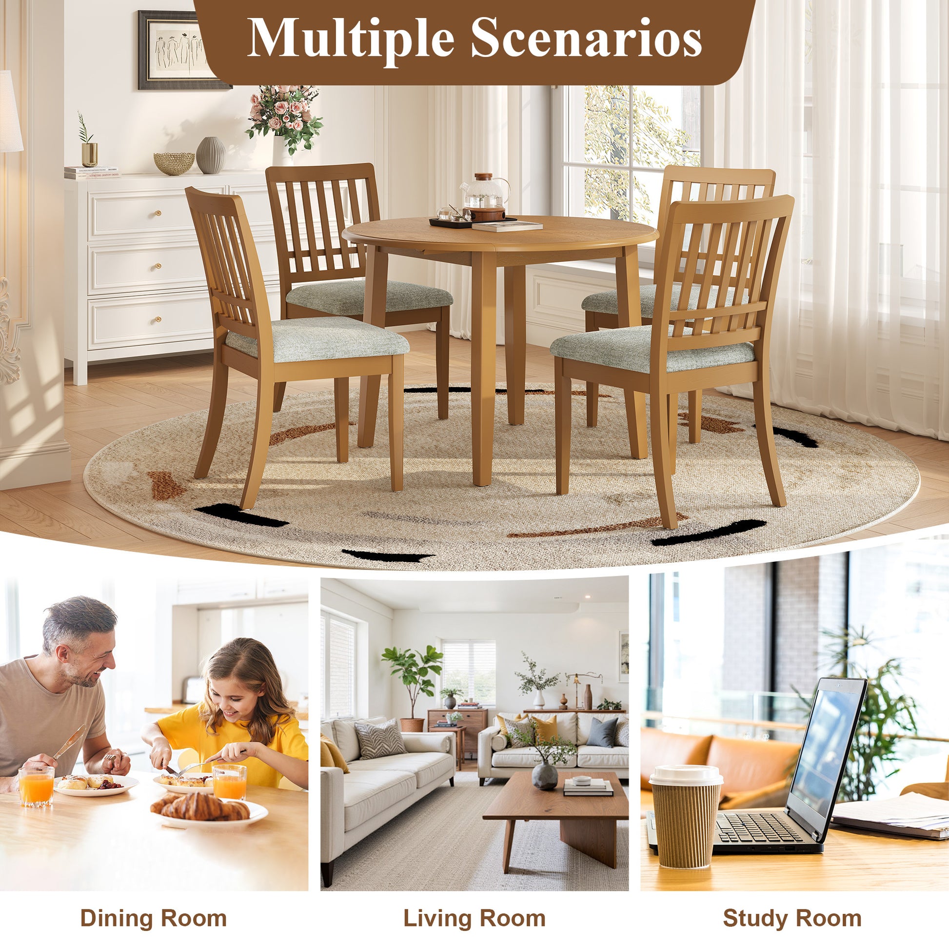 Extendable Round Dining Table for 2–4 People, Folding Wood Dining Table with Adjustable Size, Space-Saving Design for Small Apartments and Dining Areas - detail view 8