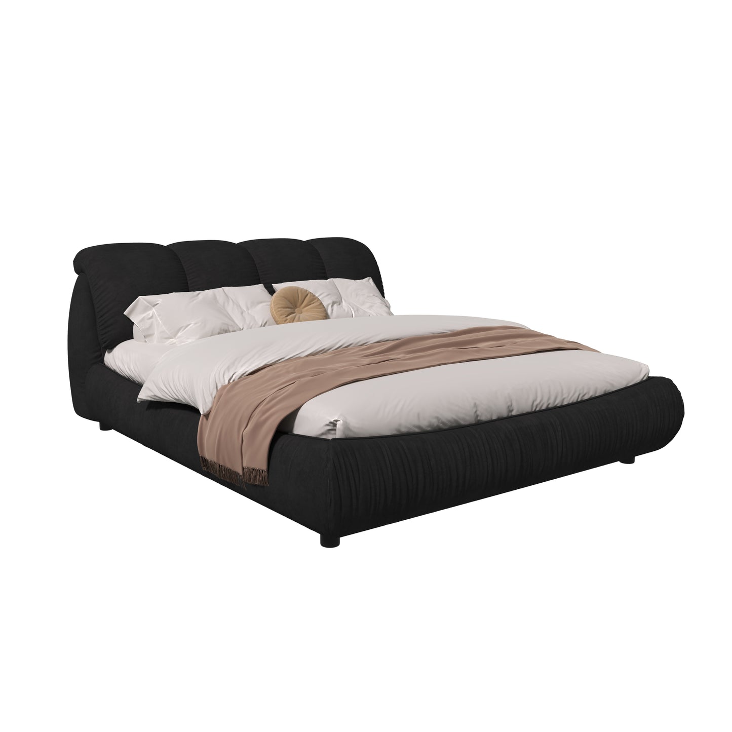 King Size Luxury Upholstered Platform Bed with Oversized Padded Backrest and Solid Wood Frame,Suitable for Multiple Heights of Mattresses,Black