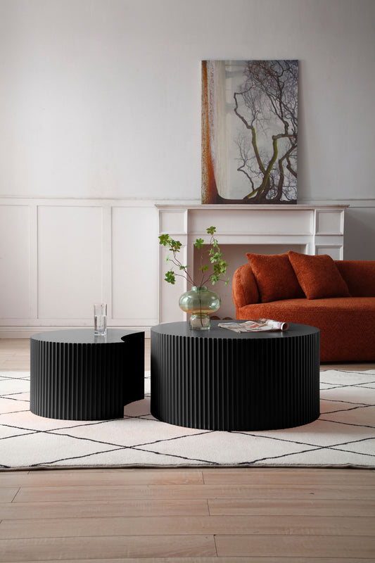 Black Nesting Table Set of 2 Round and Half Moon Shapes - detail view 4