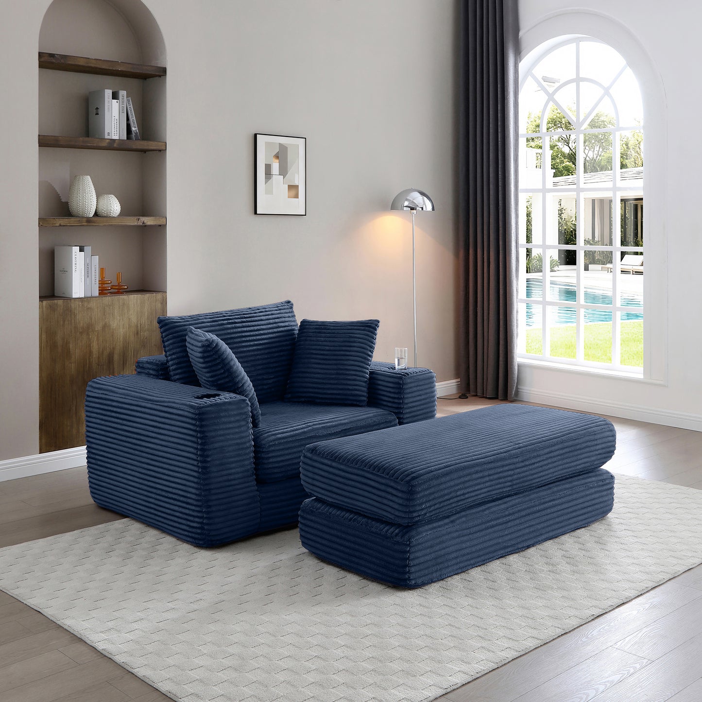 52" Boneless Chaise Lounge Chair Indoor-Oversized Cloud-Like Cozy Comfy Modular 3-in-1 Sofa Bed for Reading - Blue - detail view 2