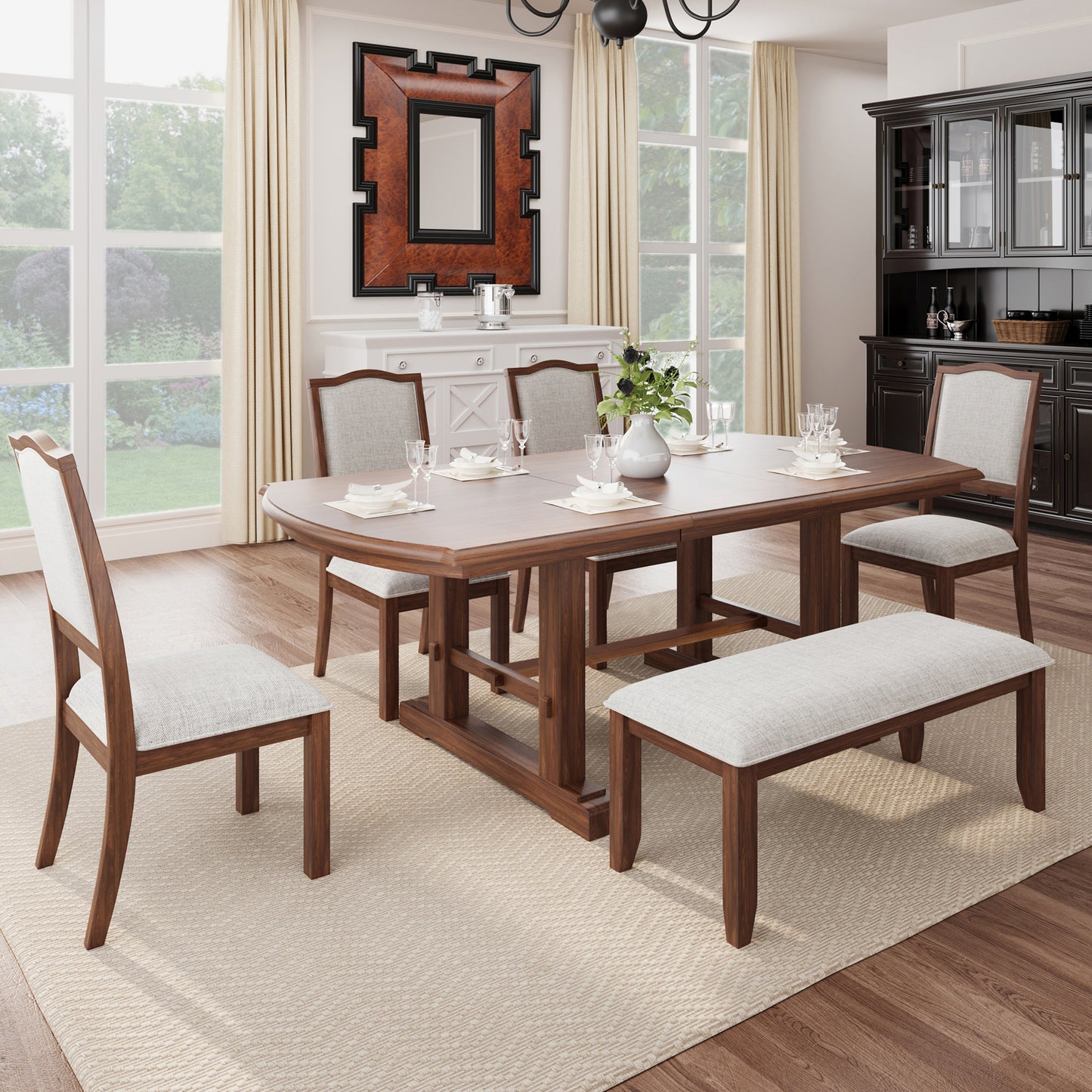 6-Piece Extendable Dining Table Set - Cherry - detail view 4