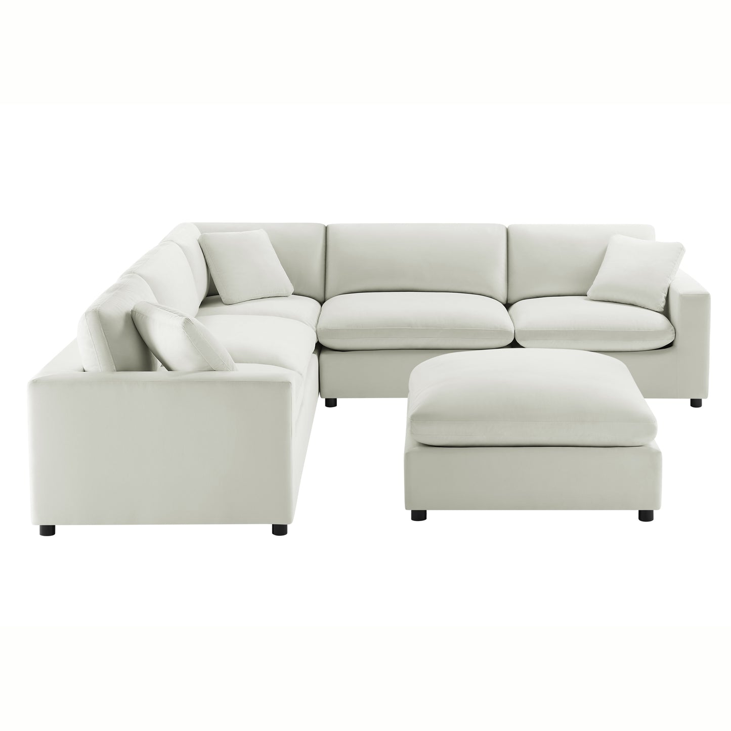 Caylie Modular 6-Piece Sectional in Ivory with Plush Polyester Upholstery and Solid Wood Legs - detail view 6