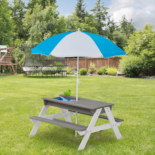 3-in-1 Kids Outdoor Wooden Picnic Table With Umbrella