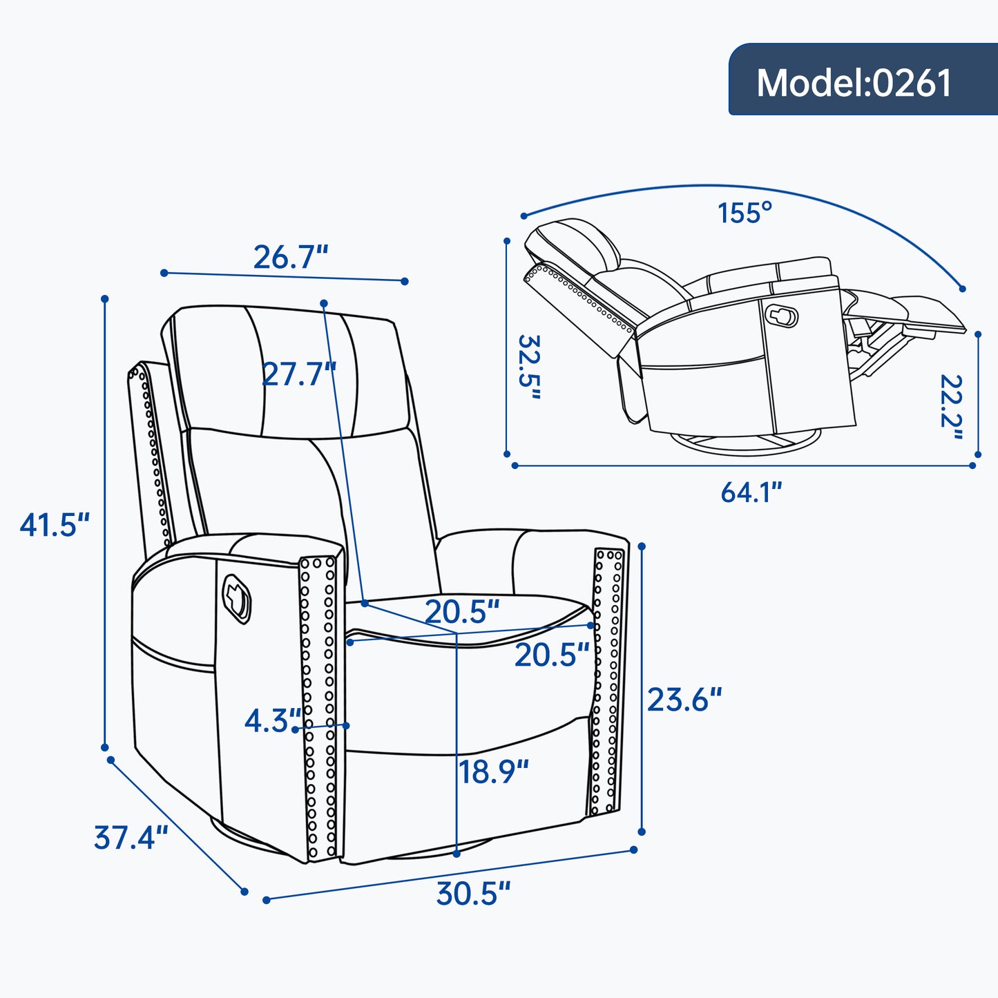 Deep Yellow Genuine Leather Heat Massage Manual Recliner Chair with Rocker and Swivel - detail view 3