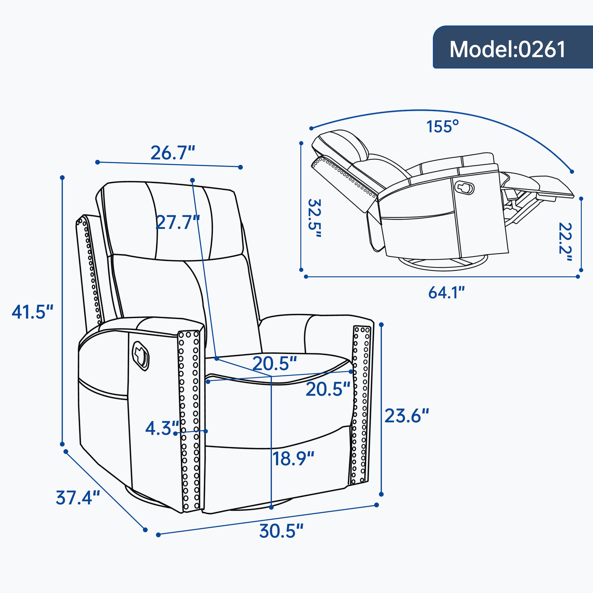 Deep Yellow Genuine Leather Heat Massage Manual Recliner Chair with Rocker and Swivel - detail view 3