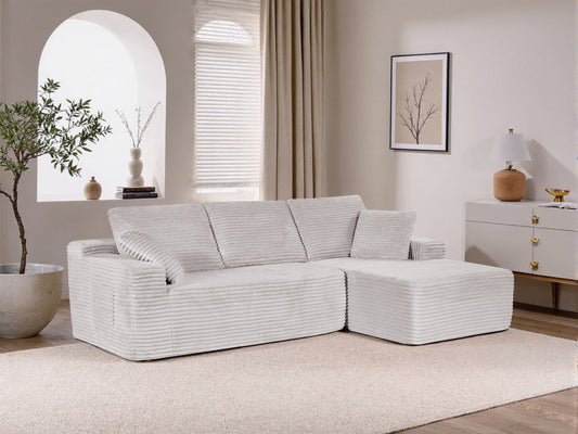104-in Boneless Corduroy L-Shaped Sofa, Suitable for Family Living Room & Apartment, Beige - detail view 2