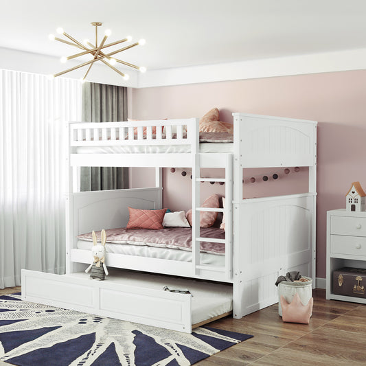 Ronda Solid Wood Full over Full Bunk Bed w/ Trundle, White