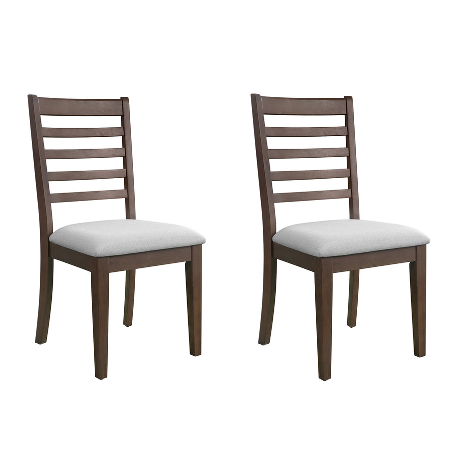 Set of 2 Farmhouse Upholstered Dining Chairs with High Ladder Back - Brown+beige - primary color shot