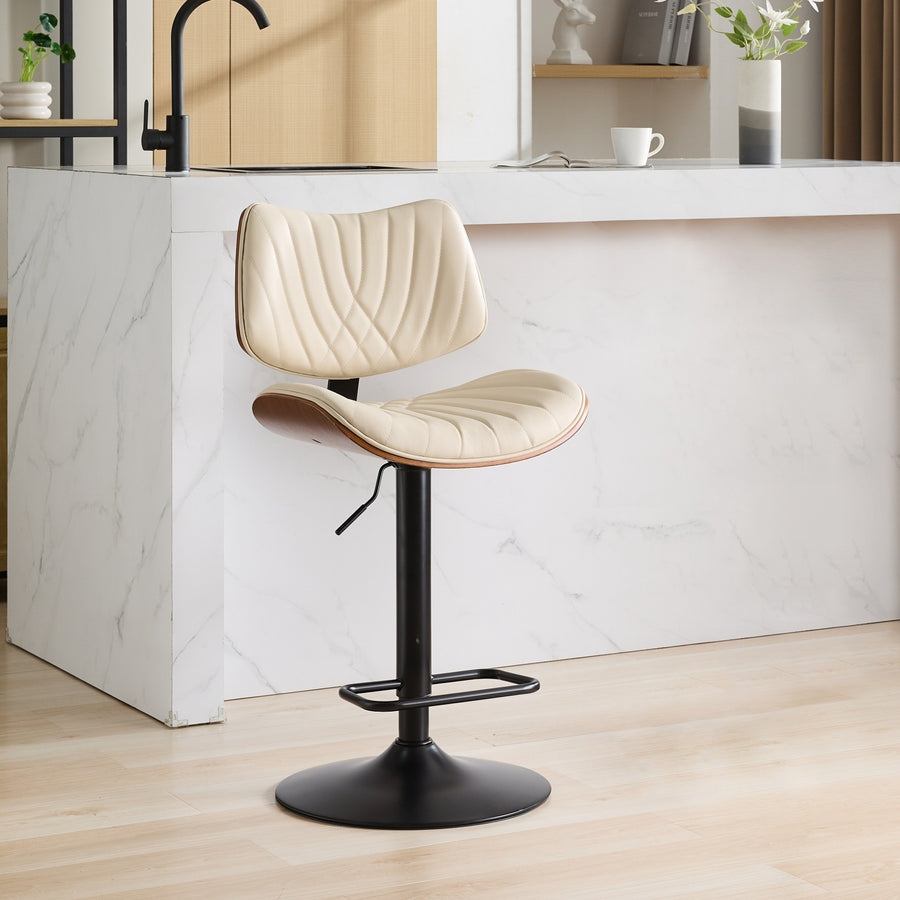 Beige PU Leather Bar Stool with Black Legs (1)