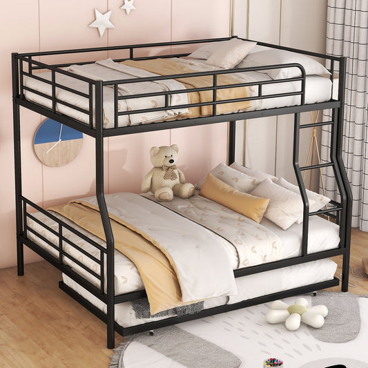 Full XL over Queen Metal Bunk Bed with Trundle - Black - primary color shot