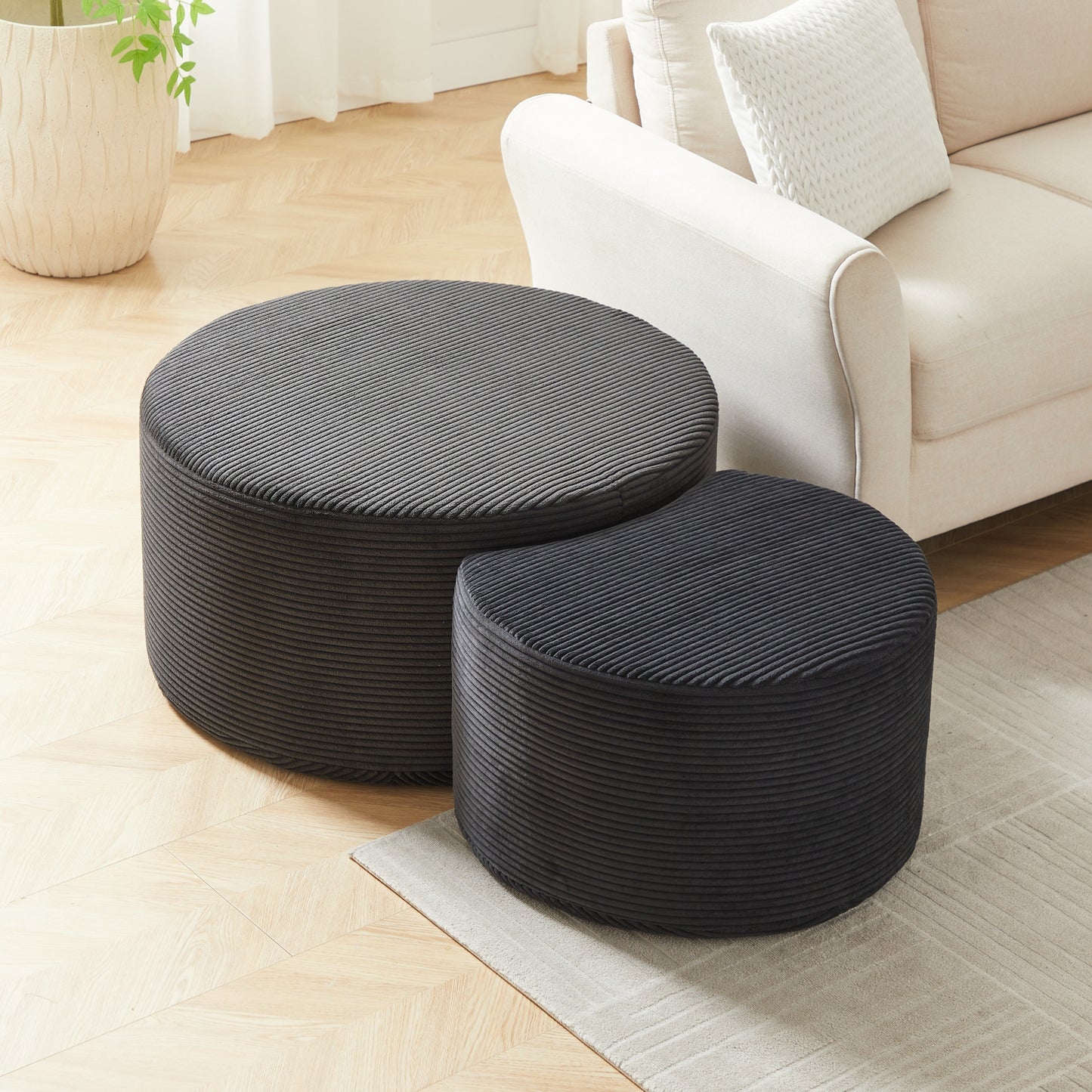 Black Corduroy Nesting Tables with Black Legs - detail view 2