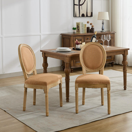 Bordeaux French Country Linen Dining Chairs with Solid Wood Frame (Set of 2) – Tan