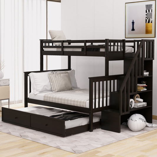 Twin-Over-Full Bunk Bed with Twin Size Trundle - Espresso - primary color shot