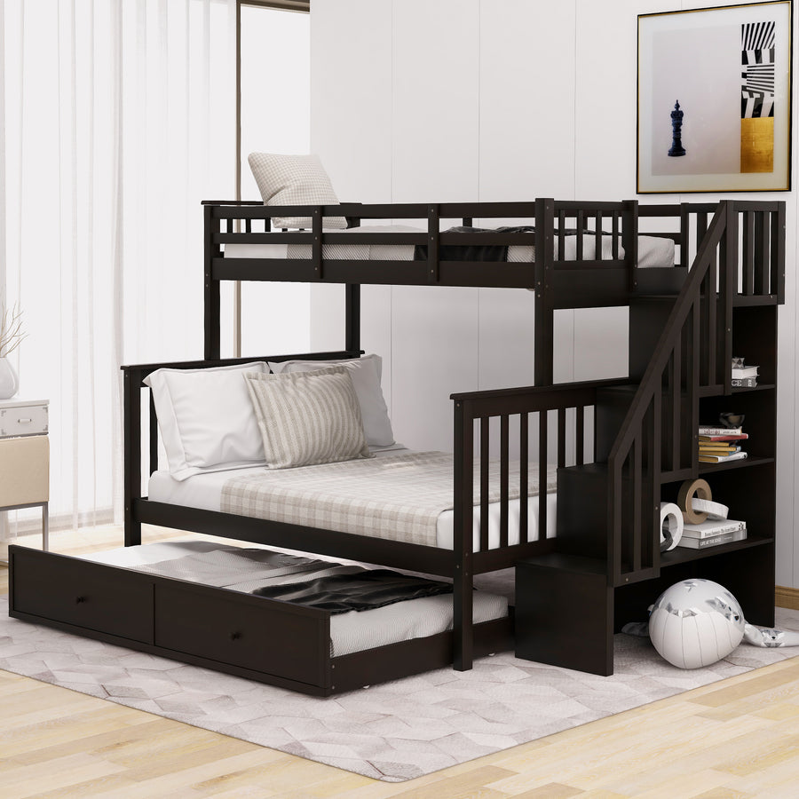 Twin-Over-Full Bunk Bed with Twin Size Trundle - Espresso - primary color shot