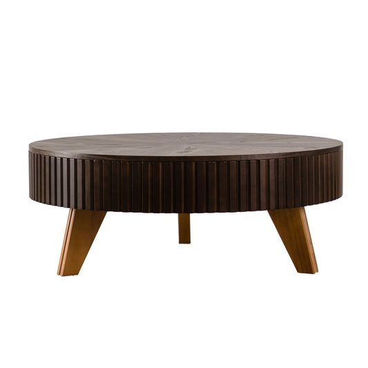 Retro Round Coffee Table with Storage Space in Brown - primary color shot