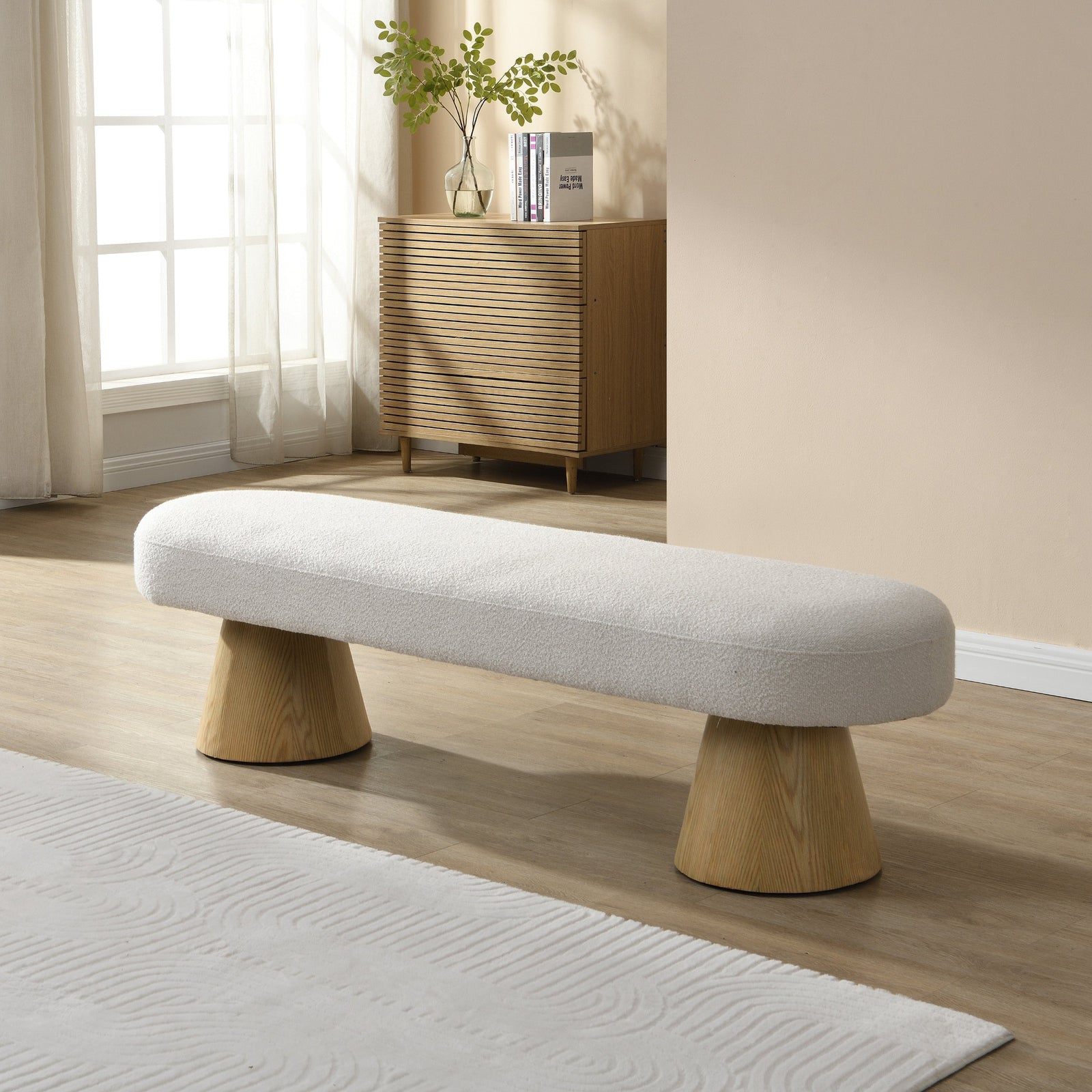 Arden Terra Bench — 64” Bouclé Seat in Ember Orange