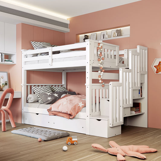Full over Full Bunk Bed with Shelves and 6 Storage Drawers - White - primary color shot