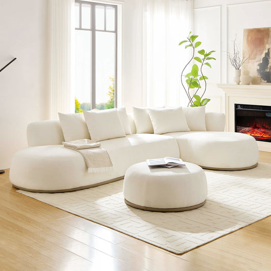 134.63'' Oversized L-Shape Sectional Sectional with Ottoman Sectional with Right-Facing Chaise Beige Sectional with Deep Seat - detail view 2