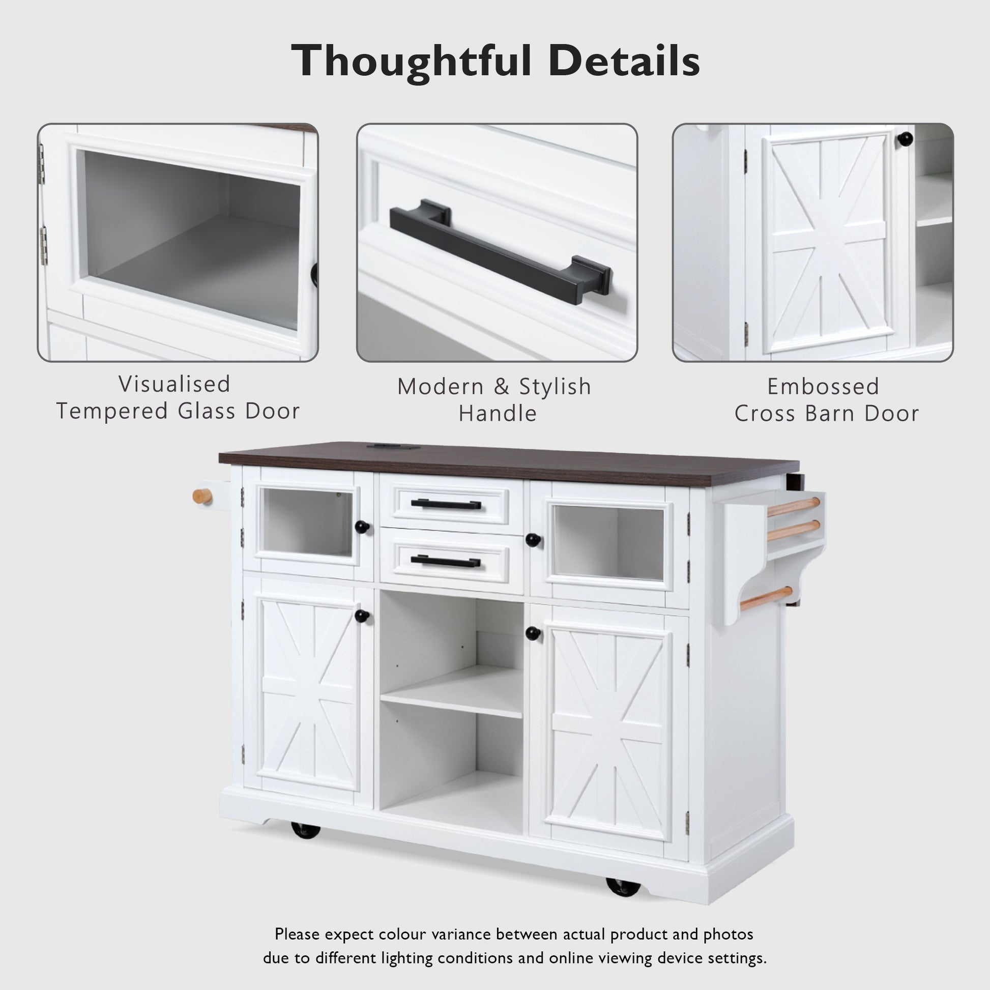 K&k 54.9' Kitchen Island with Drop Leaf - White - detail view 4
