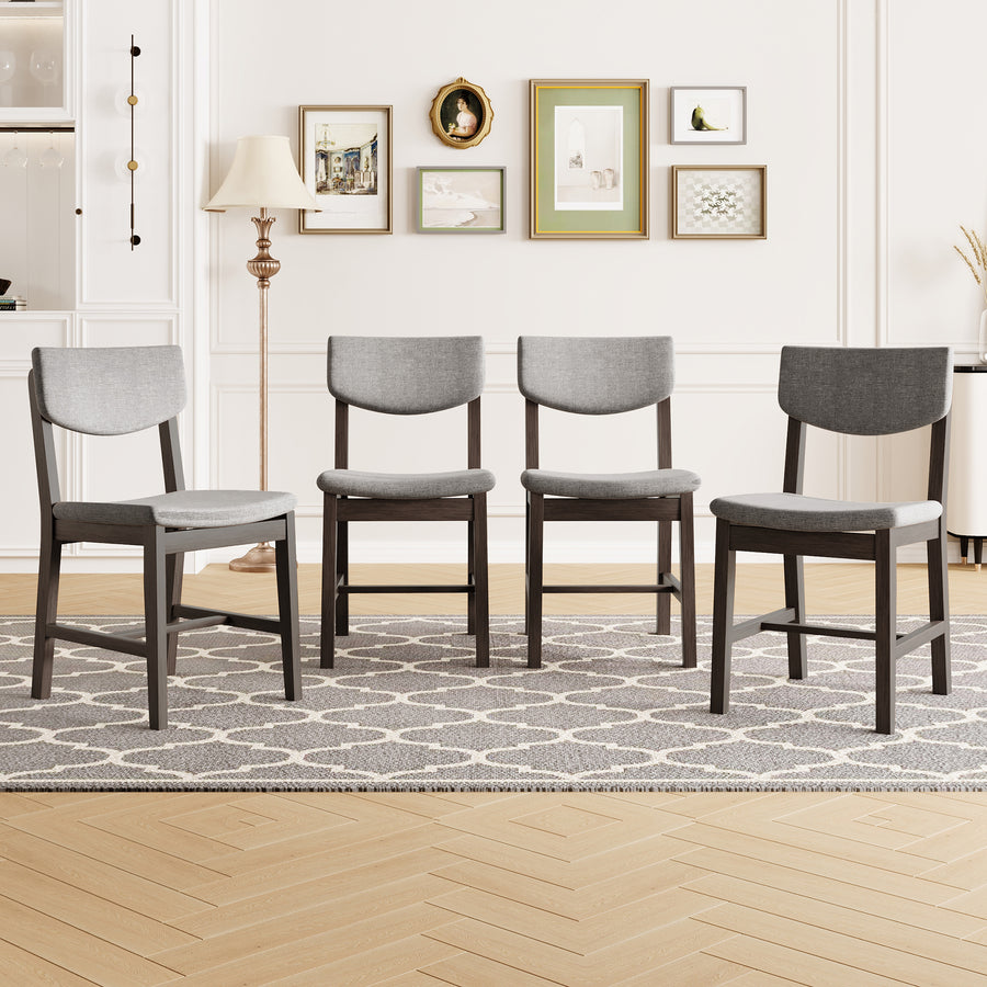 4-Piece Rustic Farmhouse Dining Chair - Solid Wood Frame with Gray Fabric Cushion - Espresso - primary color shot