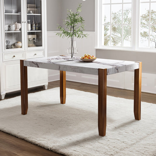 46.5' Modern Dining Table, Rectangular Faux Marble Style Table with Sturdy Wood Legs, Easy to Clean Rectangular Kitchen Table for Dining Room - primary color shot