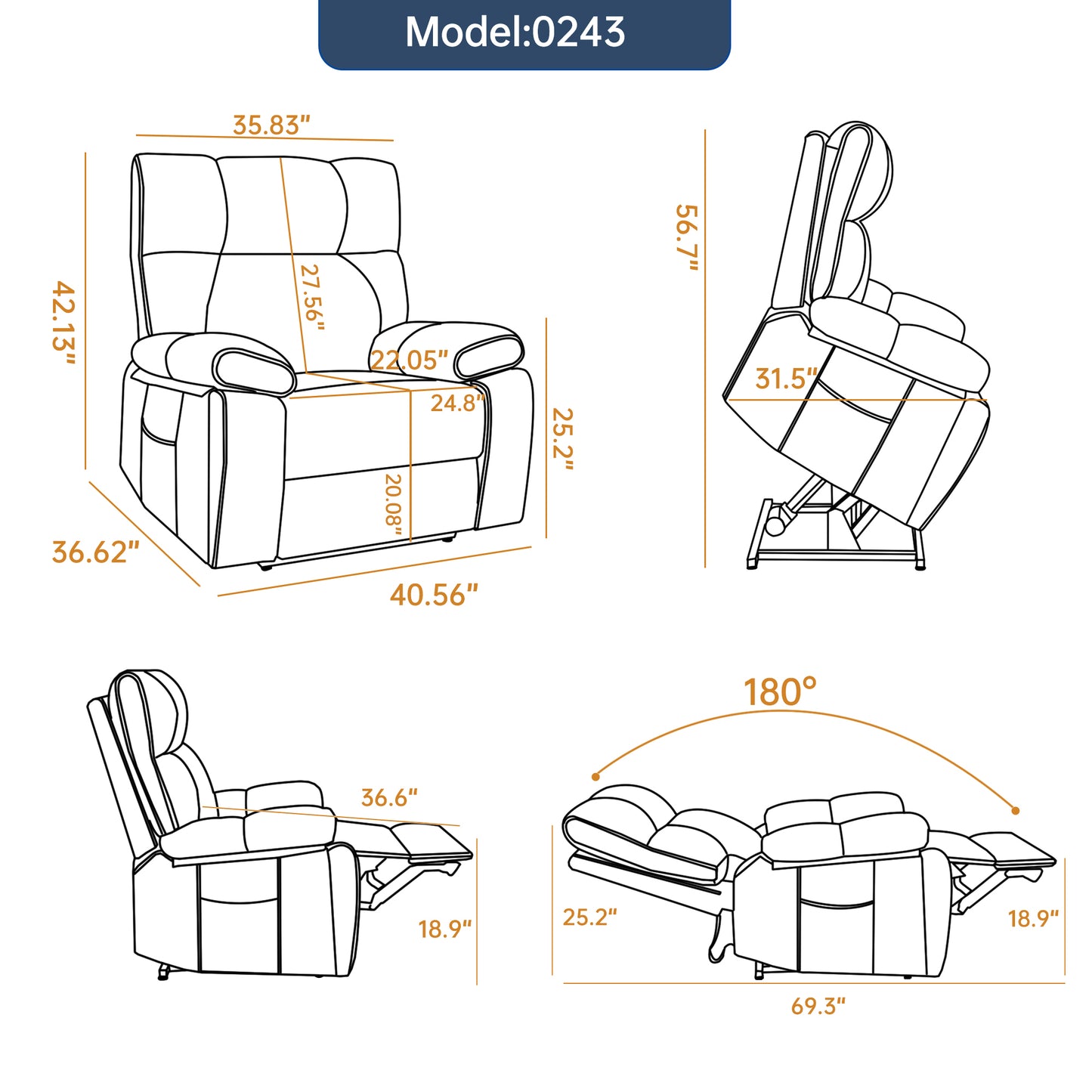 Dark Grey Leatheraire Heat Massage Dual Motor Infinite Position Up to 350 LBS Large Electric Power Lift Recliners with Hidden Cup Holders - detail view 3