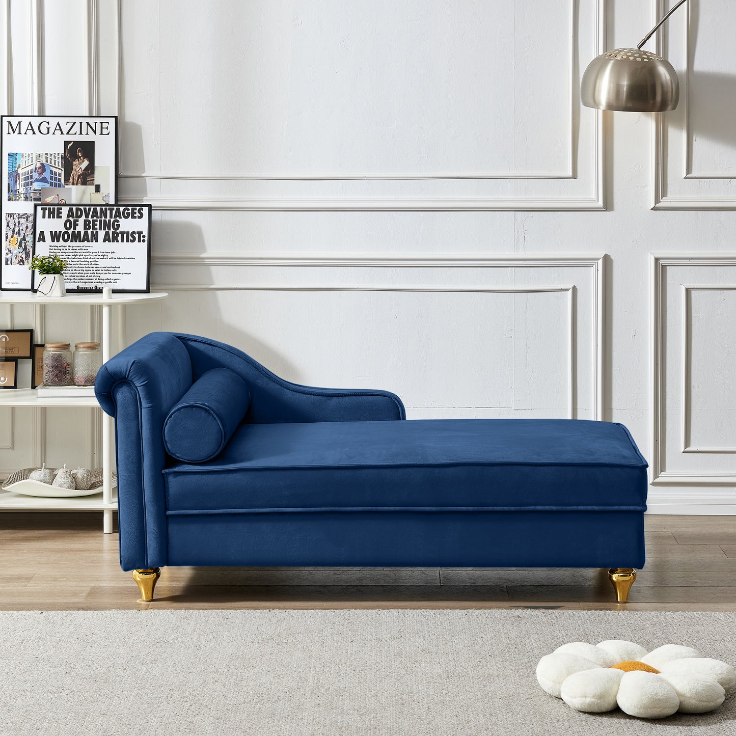 Modern Upholstery Chaise Lounge Chair with Storage Velvet (navy Blue) - detail view 4