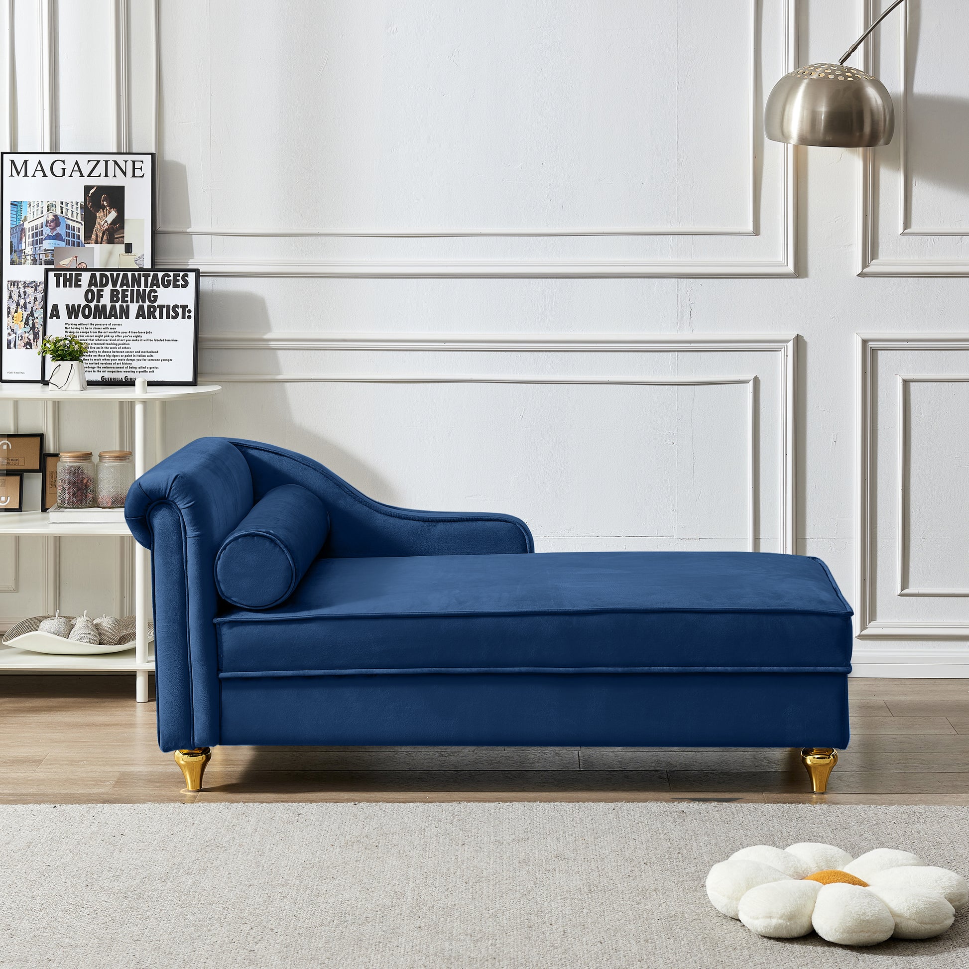 Modern Upholstery Chaise Lounge Chair with Storage Velvet (navy Blue) - detail view 4