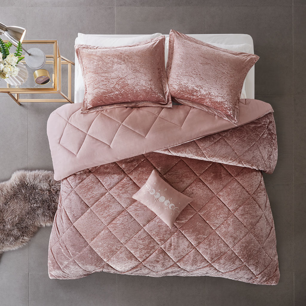 Blush Velvet Comforter Set with Throw Pillow