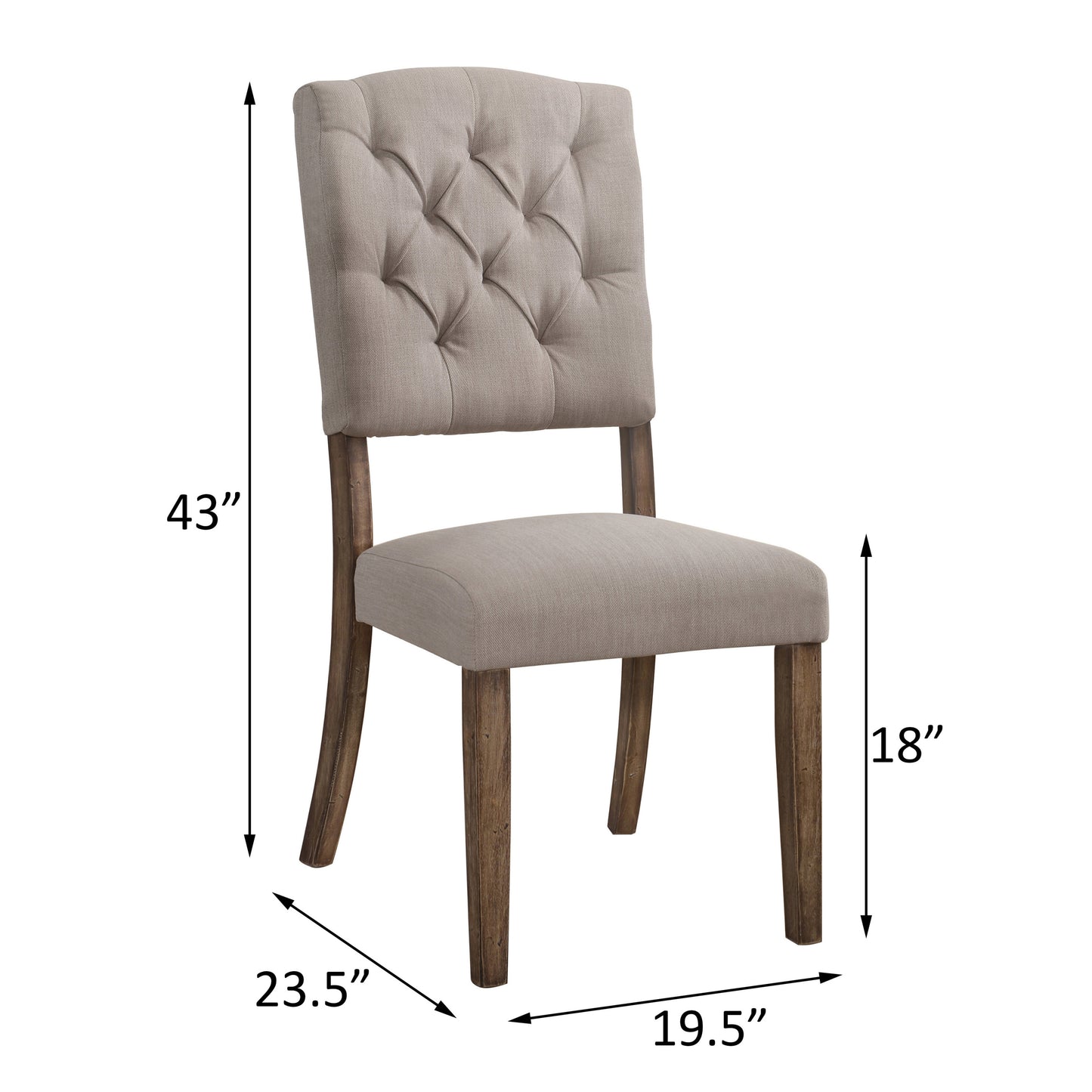 Beige and Weathered Oak Tufted Back Side Chairs Set of 2