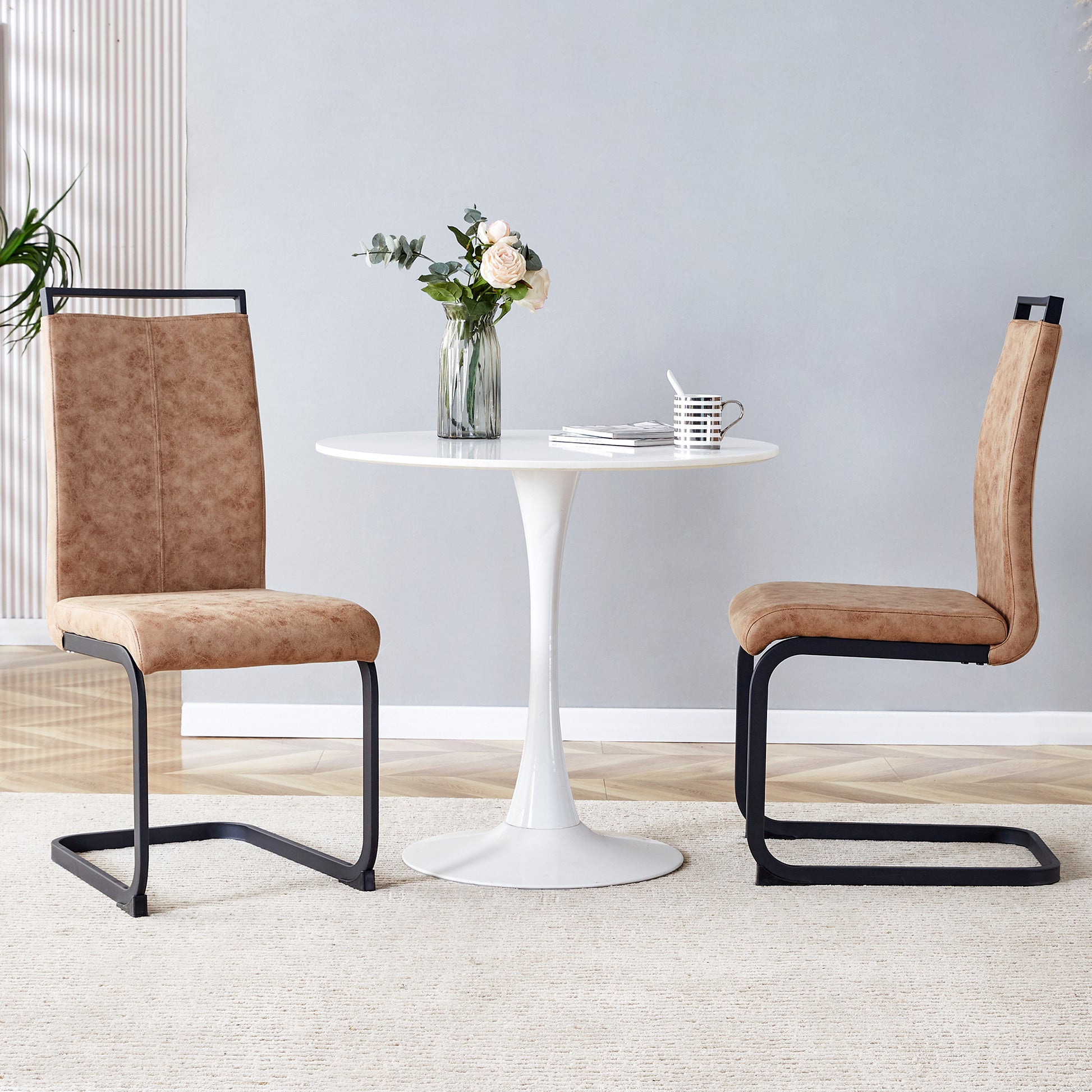 Black Upholstered Fabric Dining Chairs with Black Legs (set of 2) - detail view 2