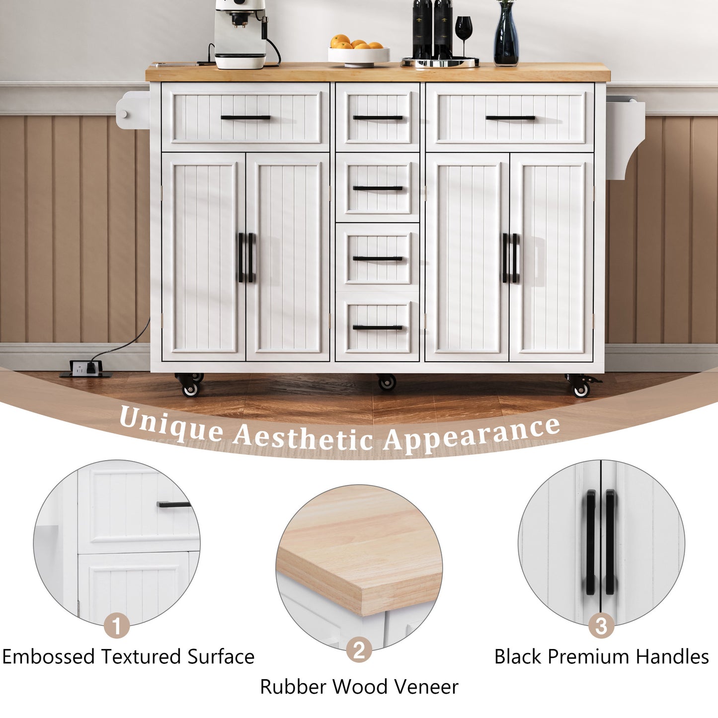K&k 56.5'' Kitchen Island with Drop Leaf - White - detail view 5