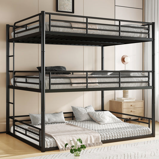 Queen over Queen over Queen Bunk Bed - Black - primary color shot