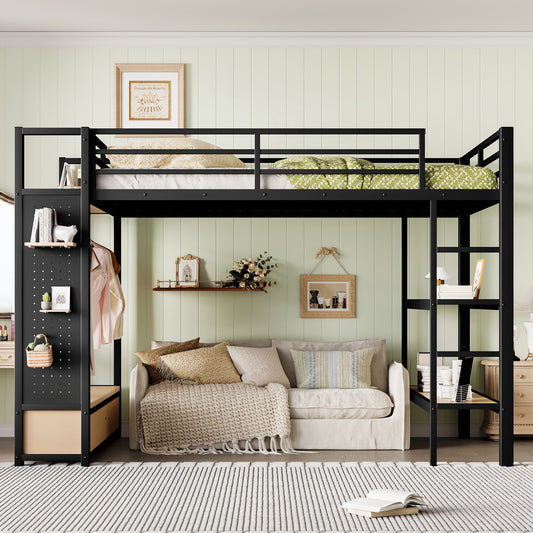 Queen Size Loft Bed Frame with Wardrobe - Black - detail view 2