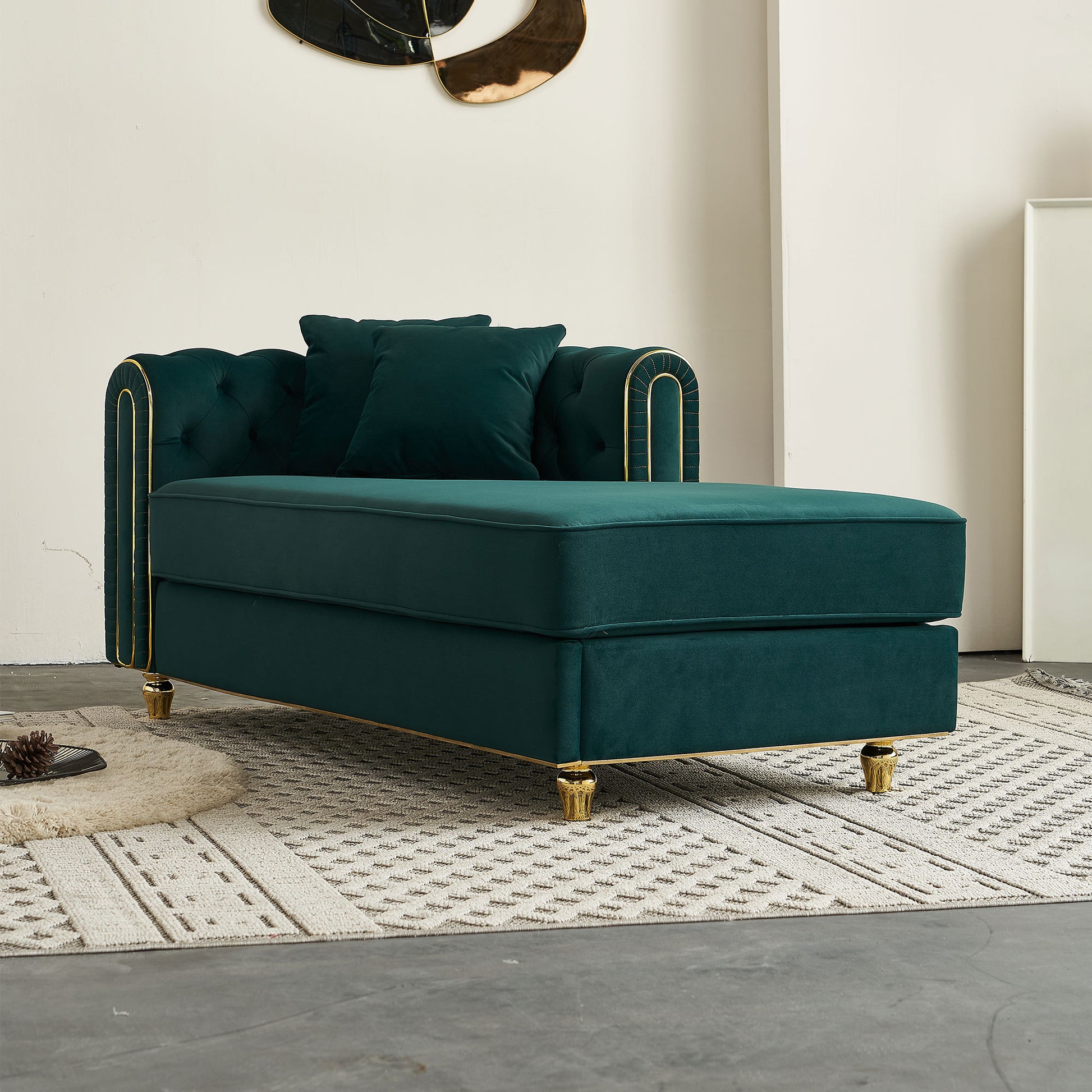 67" W Velvet Chaise Lounge - Green - detail view 4