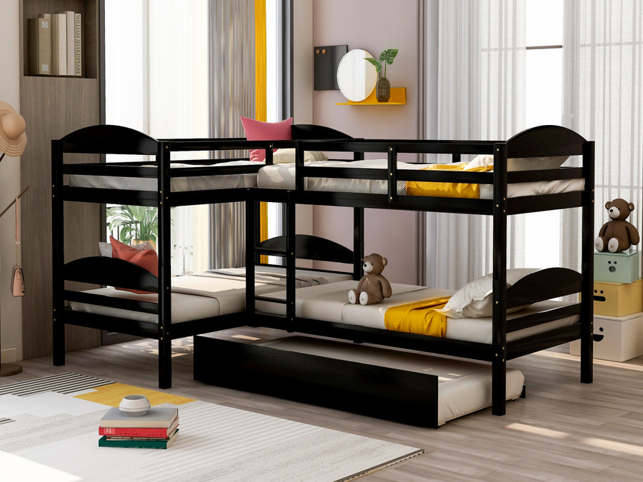 Twin L-Shaped Bunk Bed with Trundle-Espresso{old Sku:lt000024aap} - primary color shot