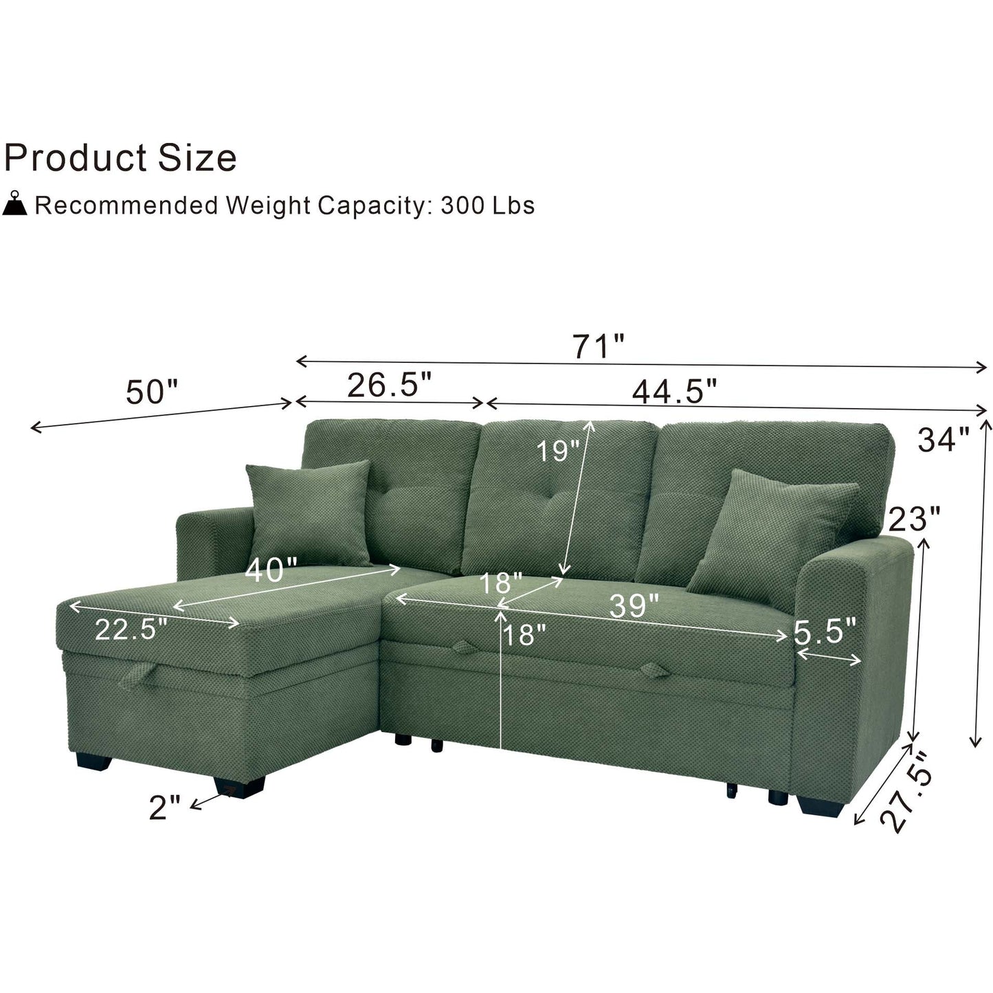 Sleeper Sectional - Green - detail view 6