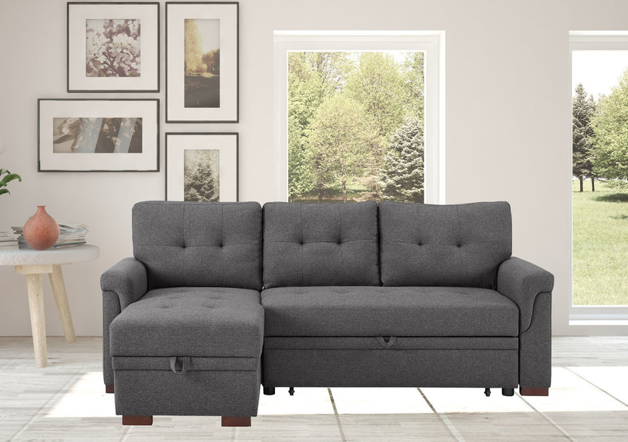 Hunter 84' Dark Gray Linen Reversible Sleeper Sectional Sofa with Storage Chaise - primary color shot