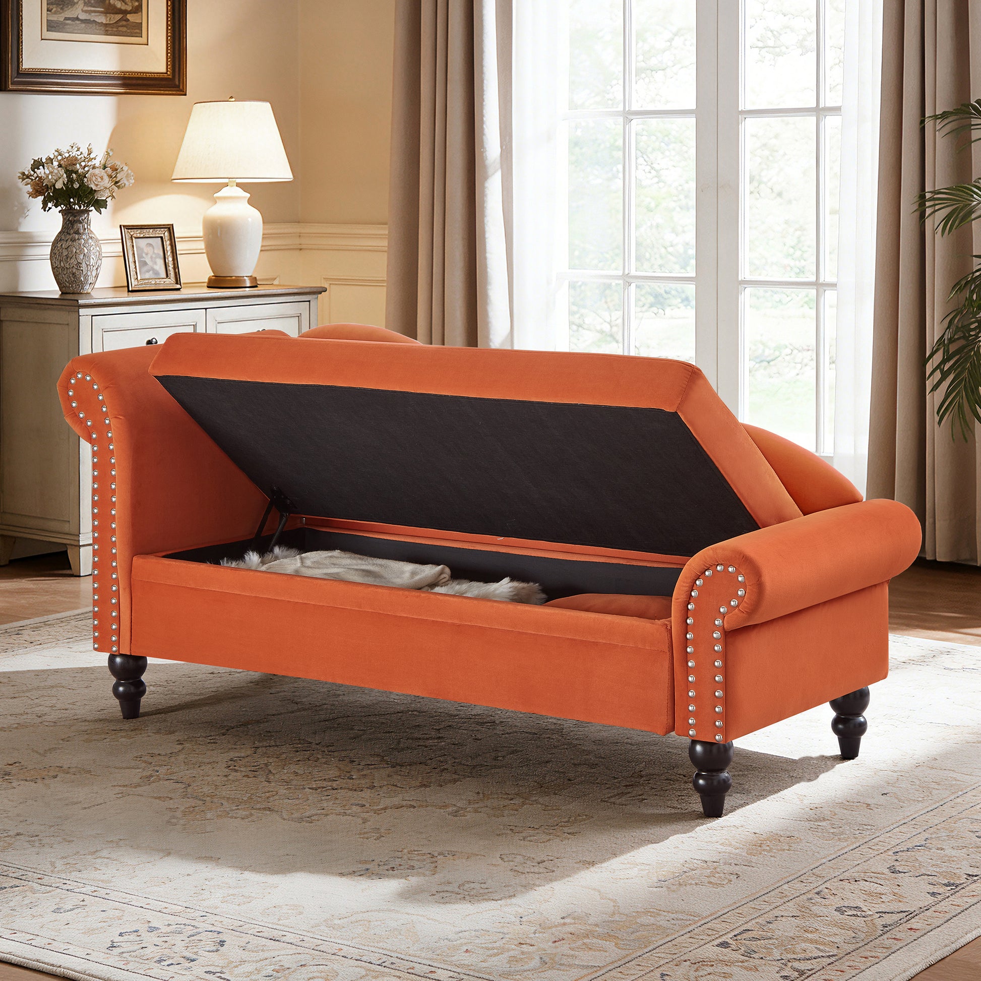 64" Modern Velvet Chaise Lounge - Orange - detail view 4